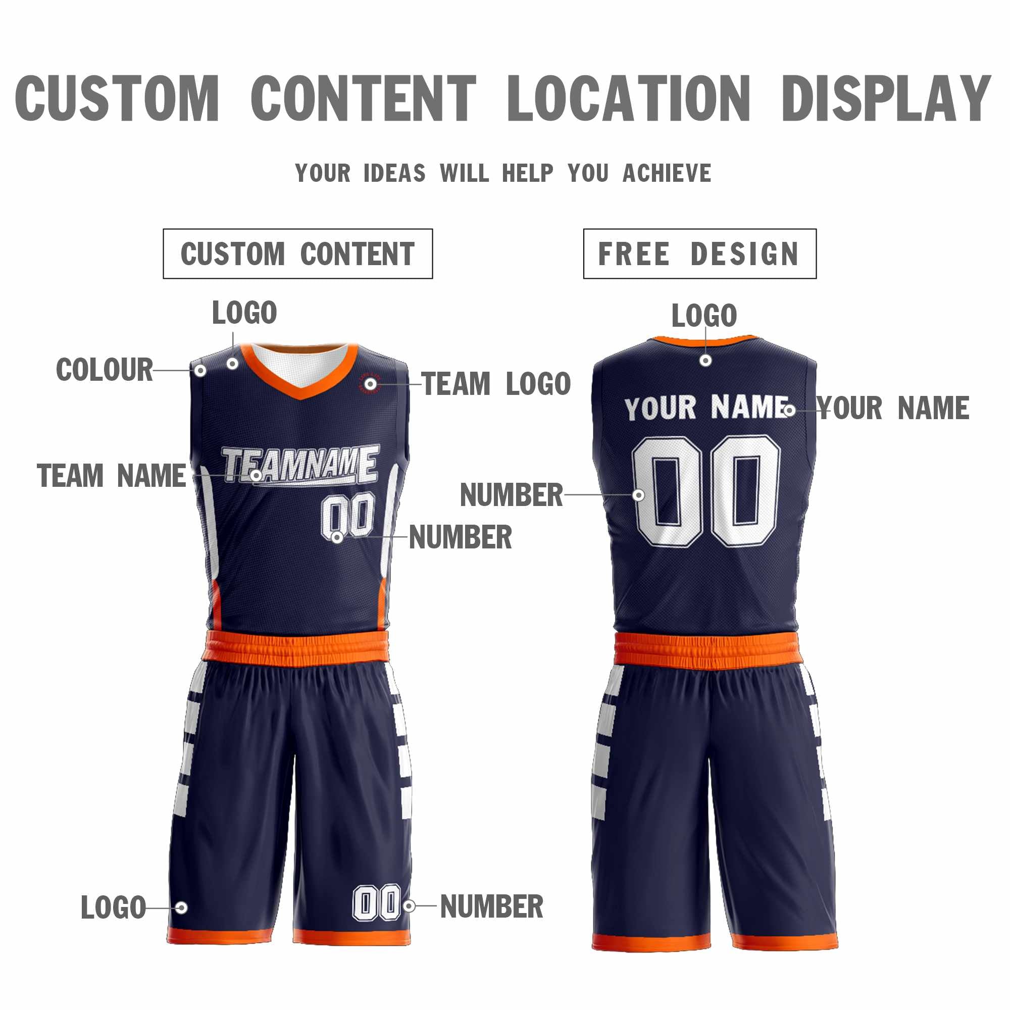 Custom Navy White Double Side Sets Design Sportswear Basketball Jersey