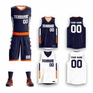 Custom Navy White Double Side Sets Design Sportswear Basketball Jersey