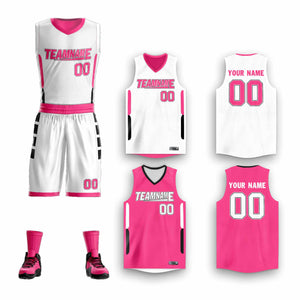 Le double côté rose blanc fait sur commande place le maillot de basket-ball de vêtements de sport de conception