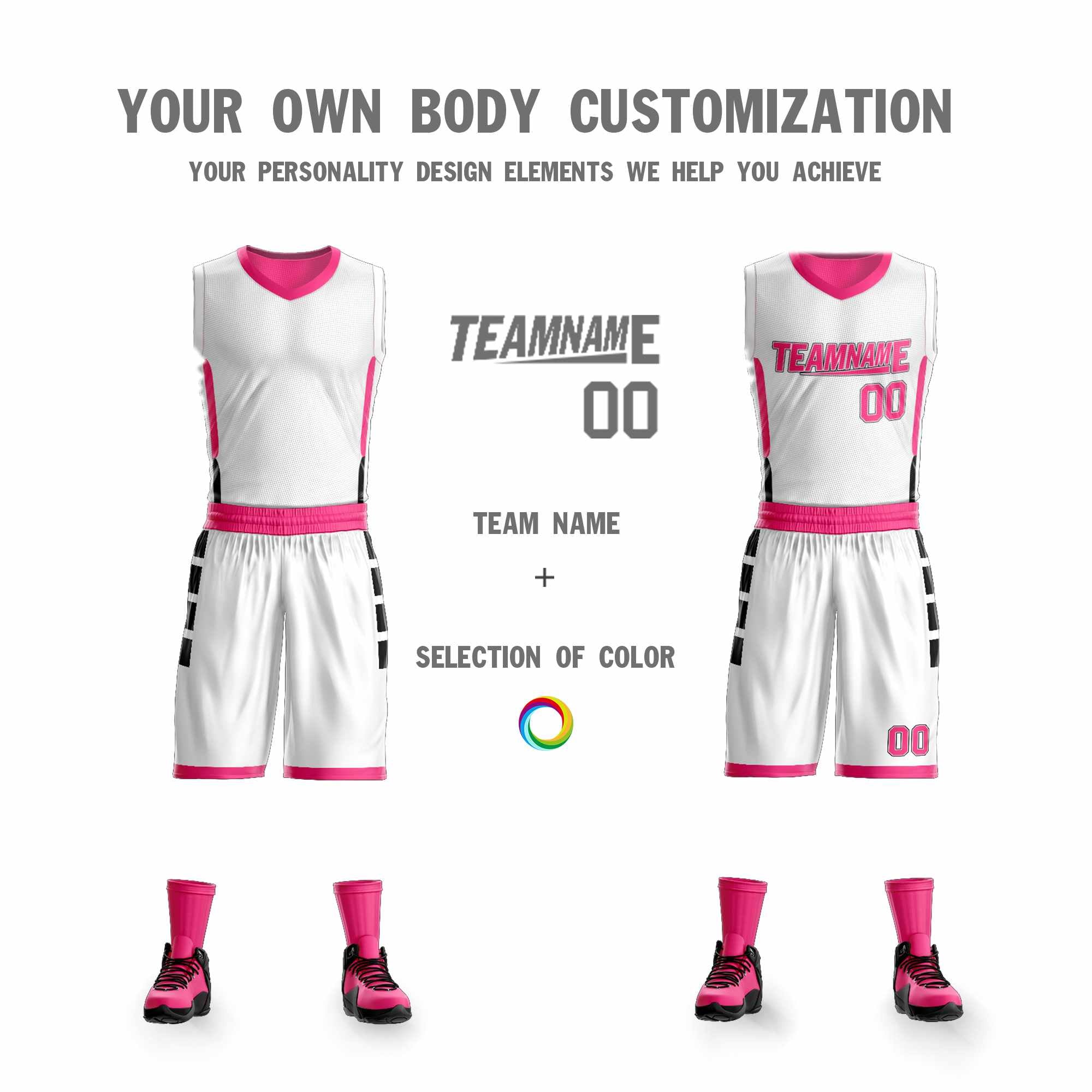 Custom White Pink Double Side Sets Design Sportswear Basketball Jersey