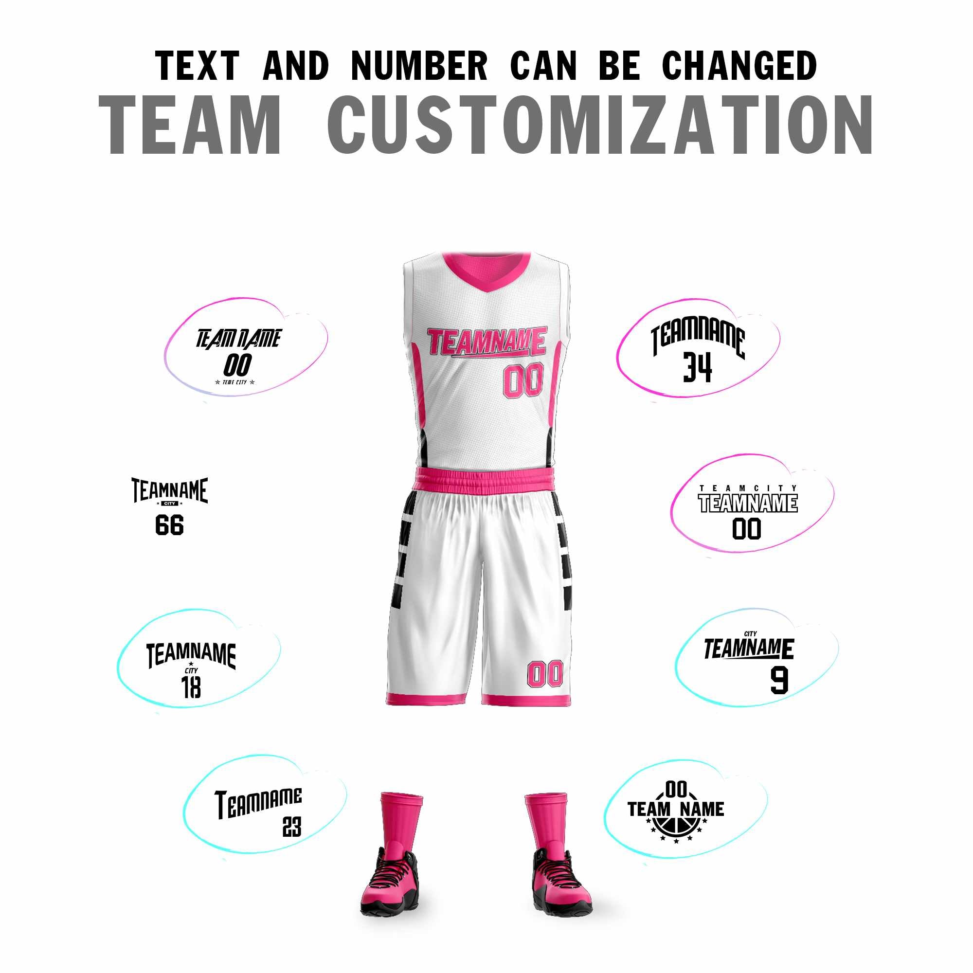 Le double côté rose blanc fait sur commande place le maillot de basket-ball de vêtements de sport de conception