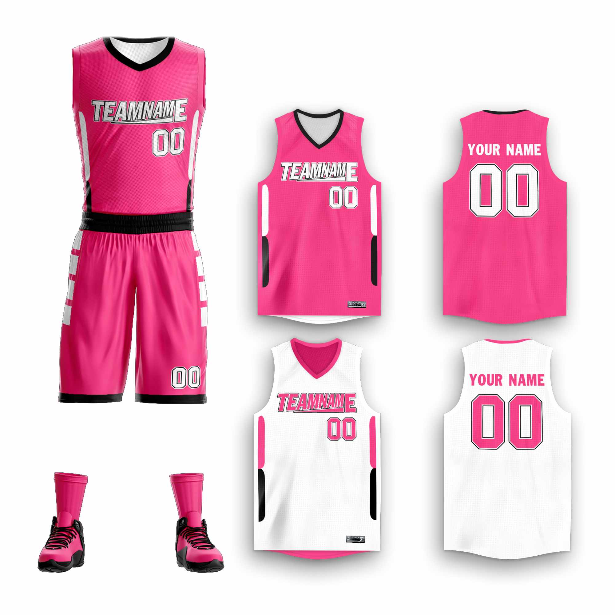 Le double côté blanc rose fait sur commande place le maillot de basket-ball de vêtements de sport de conception