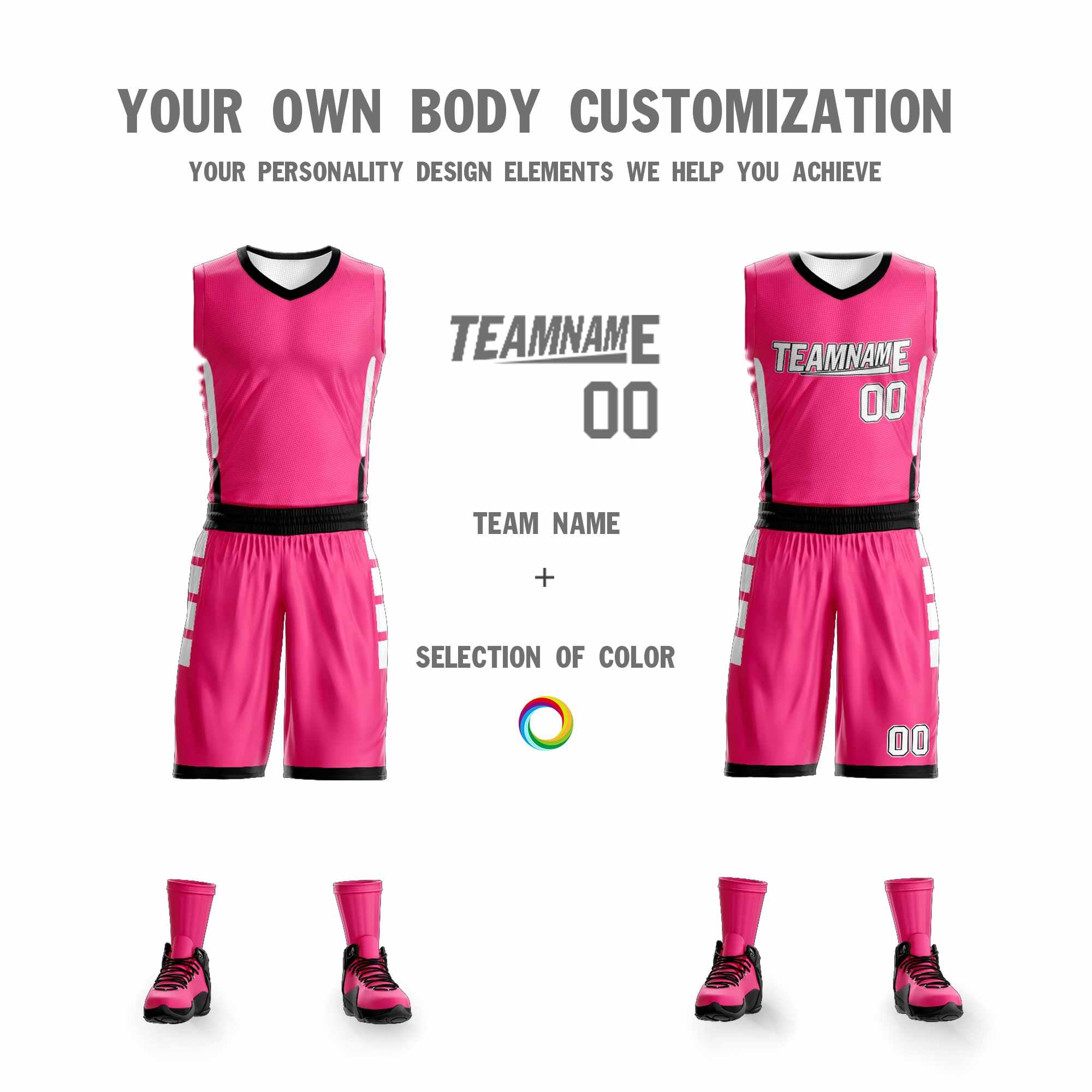 Le double côté blanc rose fait sur commande place le maillot de basket-ball de vêtements de sport de conception