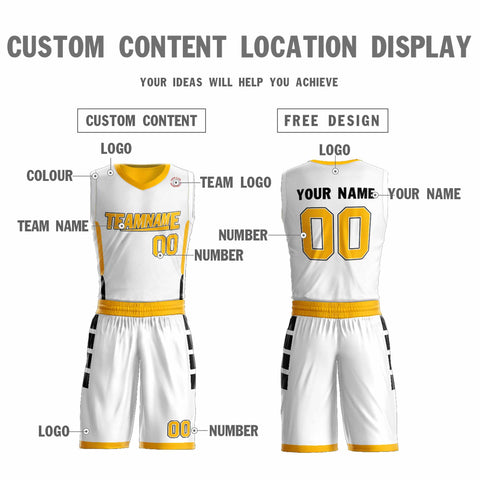 Custom White Yellow Double Side Sets Design Sportswear Basketball Jersey