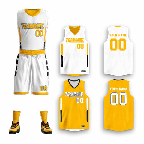 Custom White Yellow Double Side Sets Design Sportswear Basketball Jersey