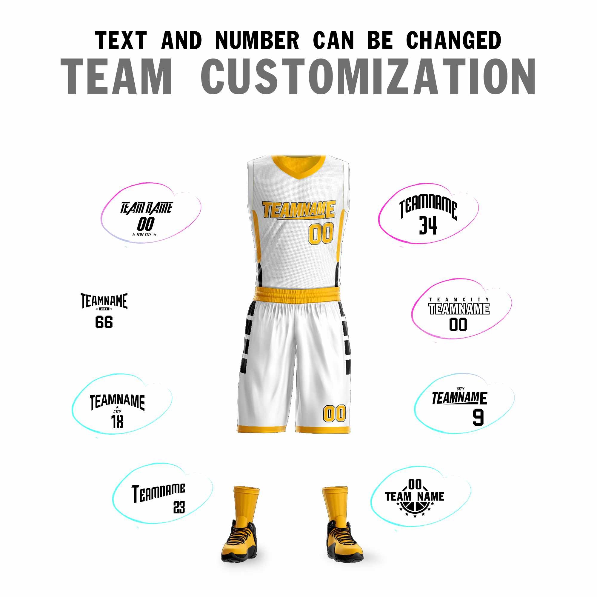 Custom White Yellow Double Side Sets Design Sportswear Basketball Jersey