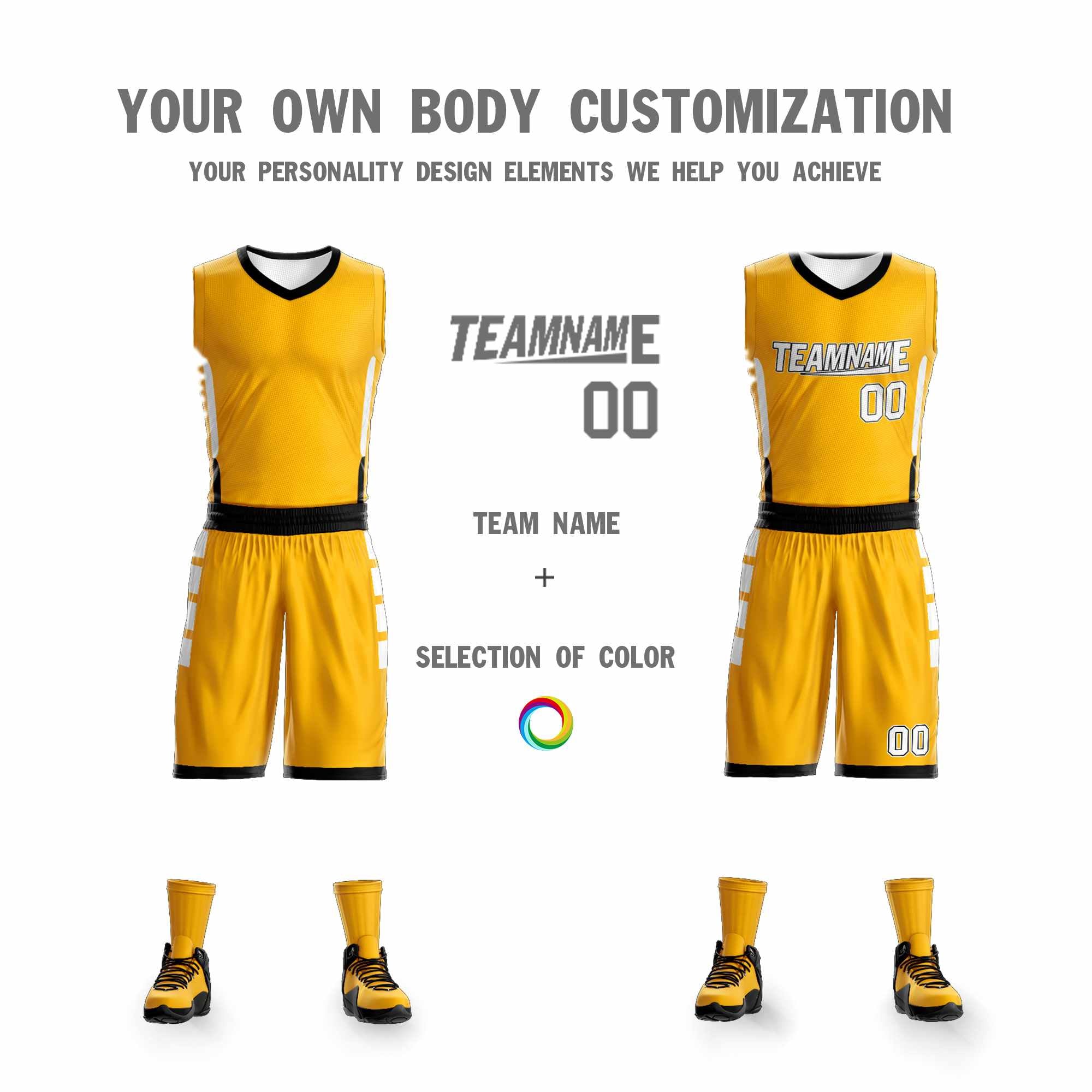 Le double côté blanc jaune fait sur commande place le maillot de basket-ball de vêtements de sport de conception