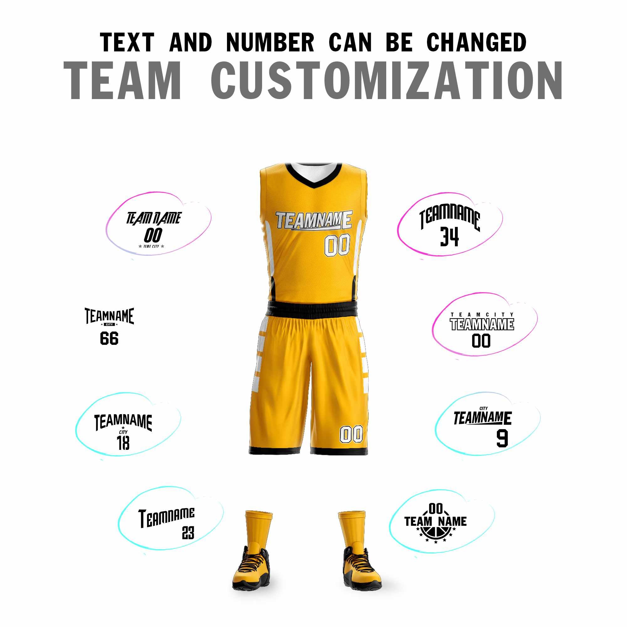 Le double côté blanc jaune fait sur commande place le maillot de basket-ball de vêtements de sport de conception