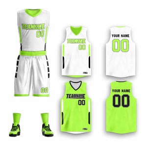 Custom White Neon Green Double Side Sets Design Sportswear Basketball Jersey