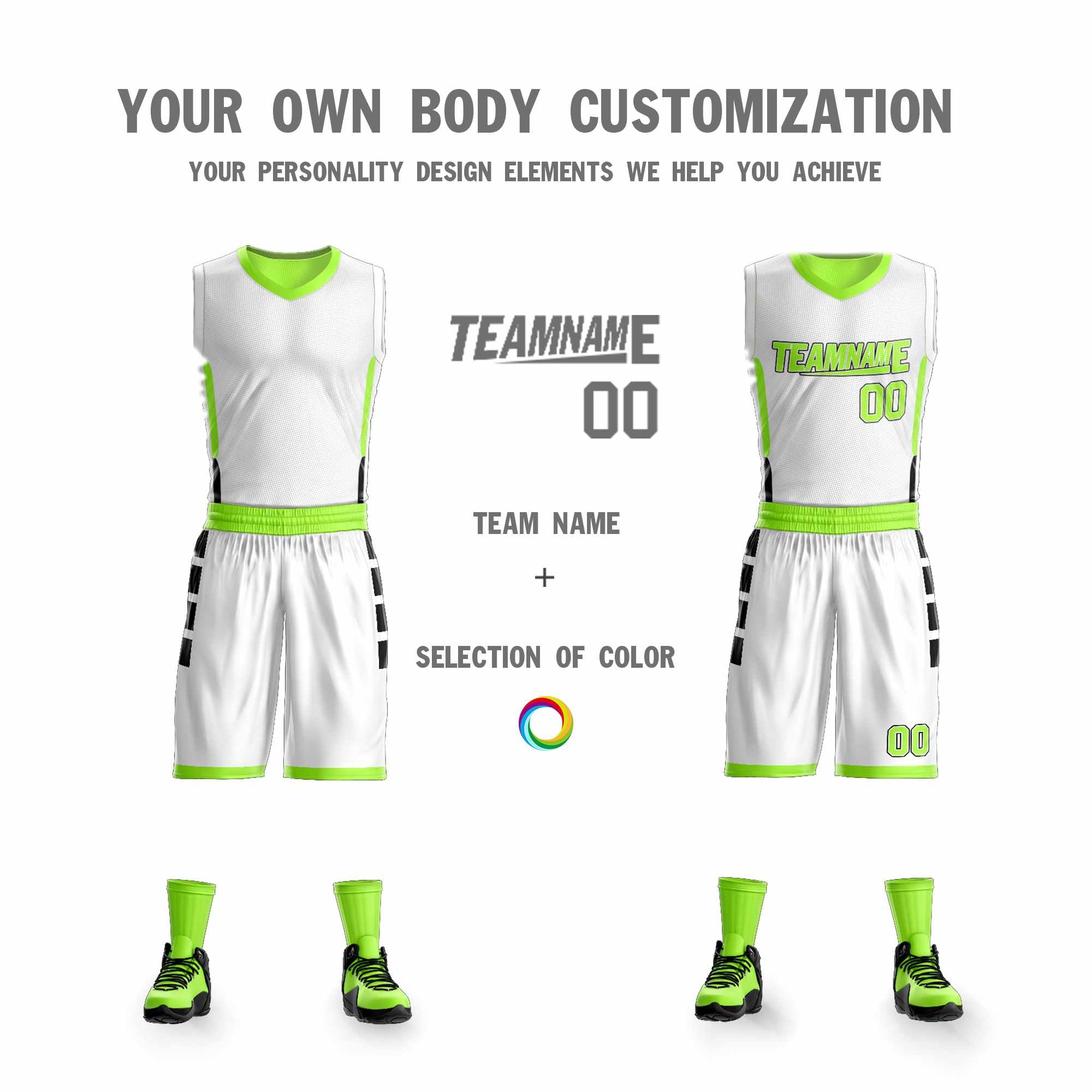 Custom White Neon Green Double Side Sets Design Sportswear Basketball Jersey