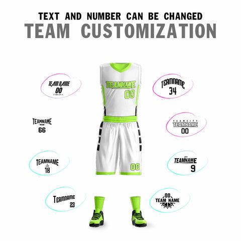Custom White Neon Green Double Side Sets Design Sportswear Basketball Jersey