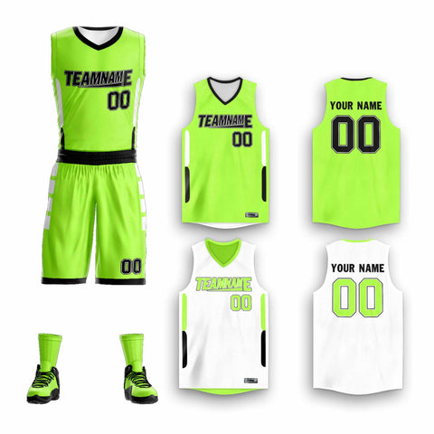 Custom Neon Green white Double Side Sets Sportswear Basketball Jersey