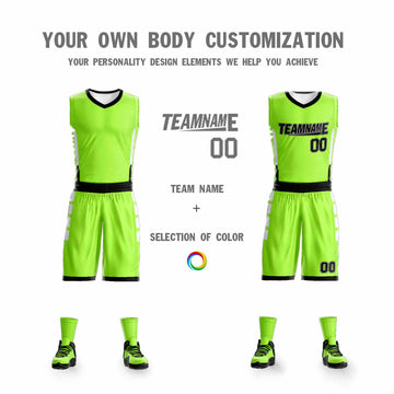 FANSIDEA Custom Basketball Jersey Neon Green Navy Round Neck Sublimation Basketball Suit Jersey Men's Size:M