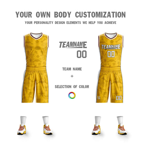 Custom Yellow White Double Side Sets Basketball Jersey