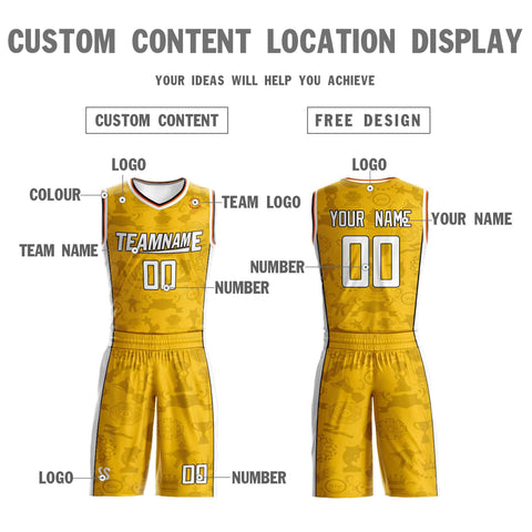 Custom Yellow White Double Side Sets Basketball Jersey