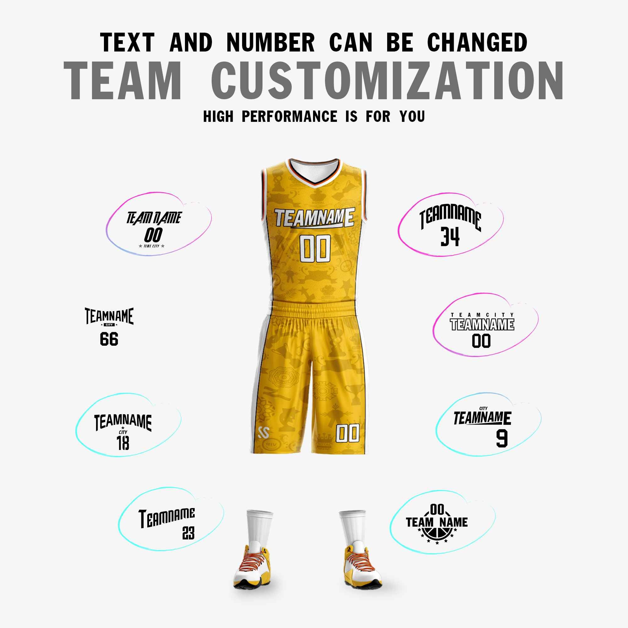 Custom Yellow White Double Side Sets Basketball Jersey