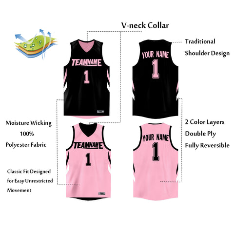 Custom Black Pink Double Side Tops Athletic Basketball Jersey