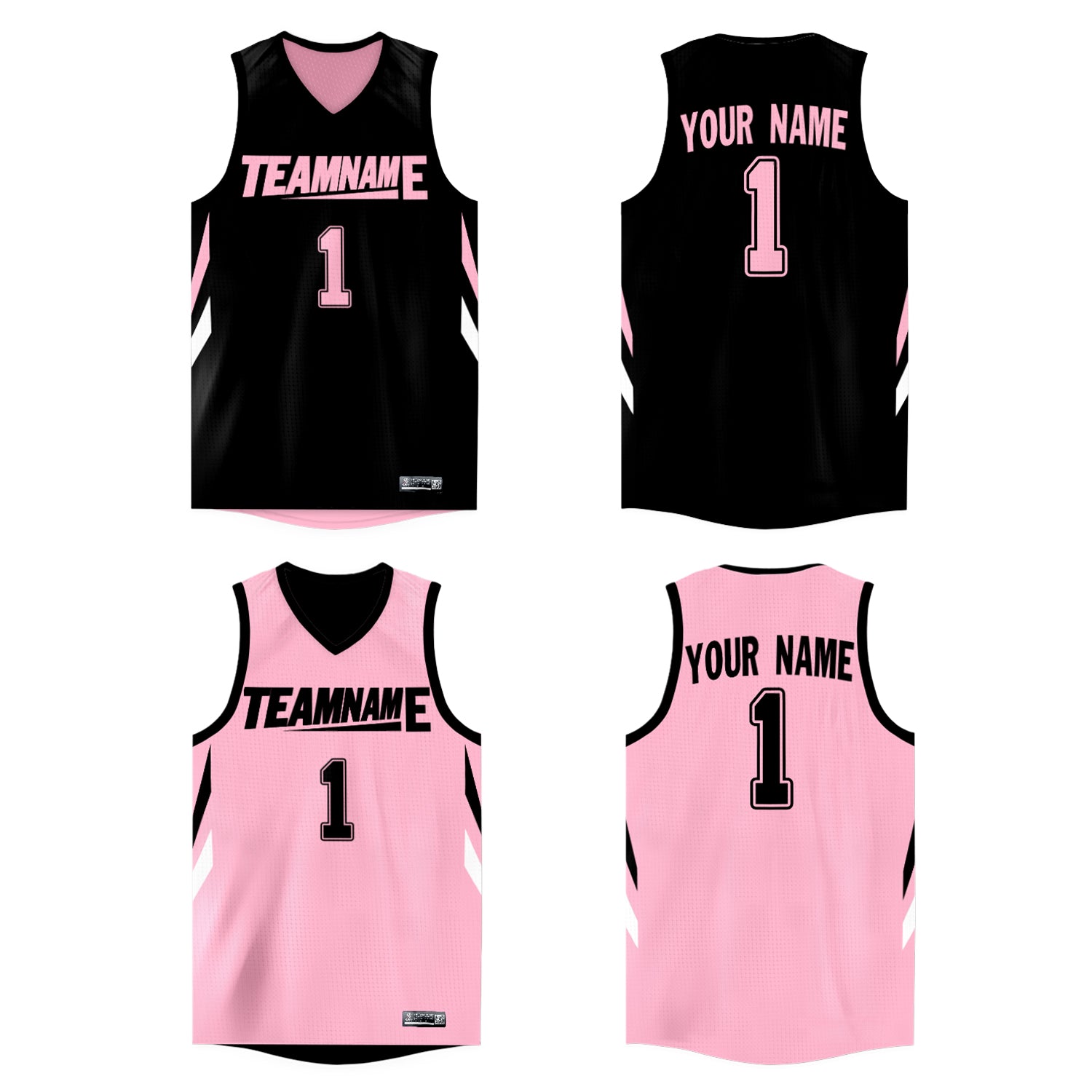 Maillot de basket-ball athlétique personnalisé, noir et rose, double face, dessus personnalisé