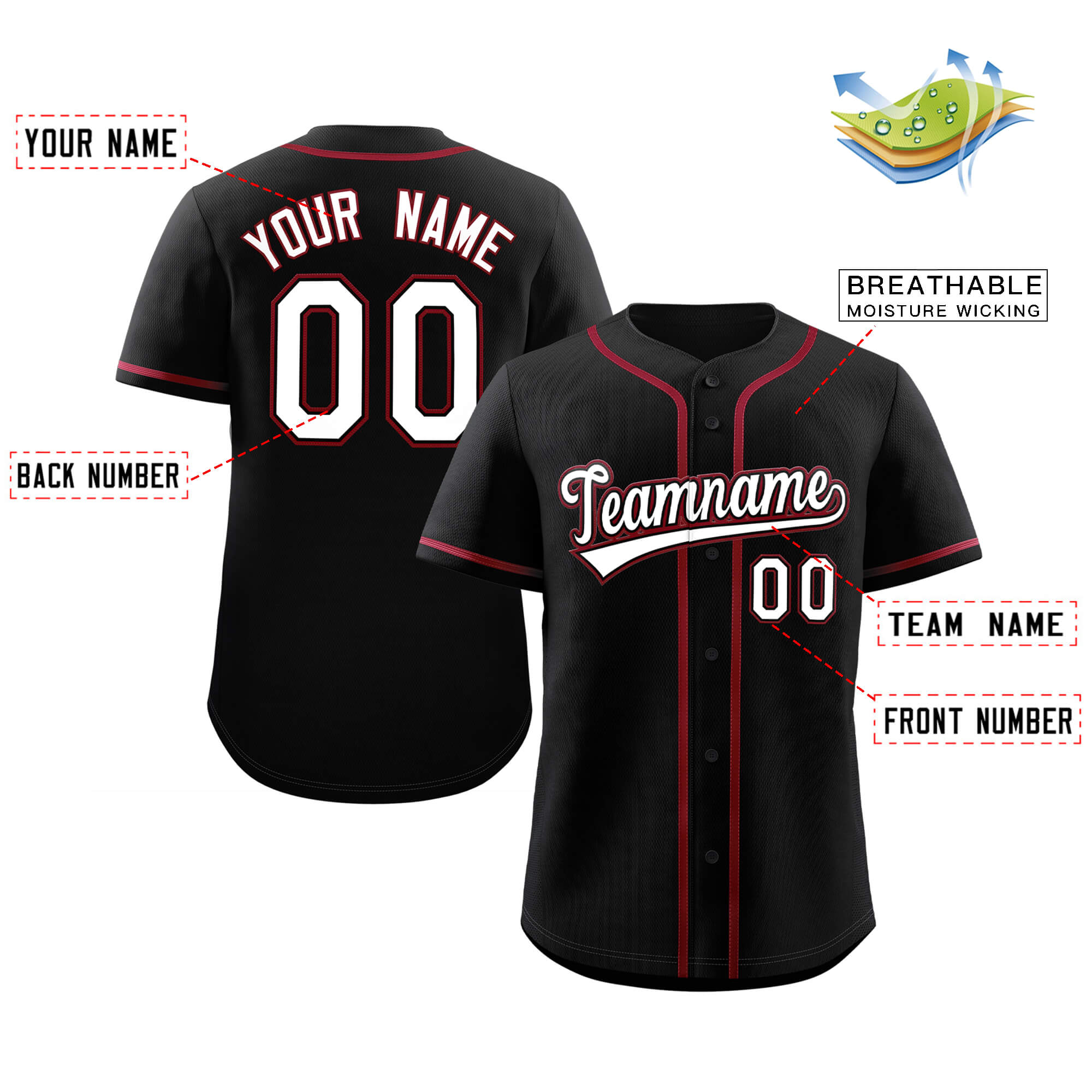 Custom Black White-Crimson Classic Style Authentic Baseball Jersey