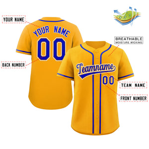 Maillot de baseball authentique de style classique jaune royal-blanc personnalisé