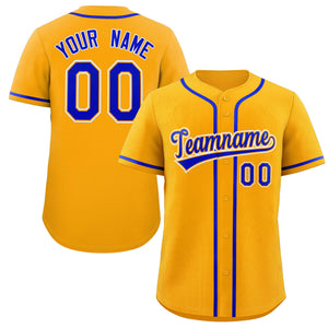 Custom Yellow Royal-White Classic Style Authentic Baseball Jersey