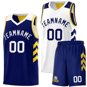 Custom Navy White-Yellow Double Side Sets Basketball Jersey