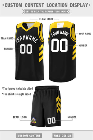 Le double côté jaune noir fait sur commande place le maillot de basket-ball personnalisé