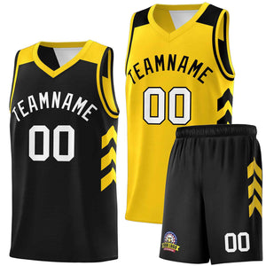 Le double côté jaune noir fait sur commande place le maillot de basket-ball personnalisé