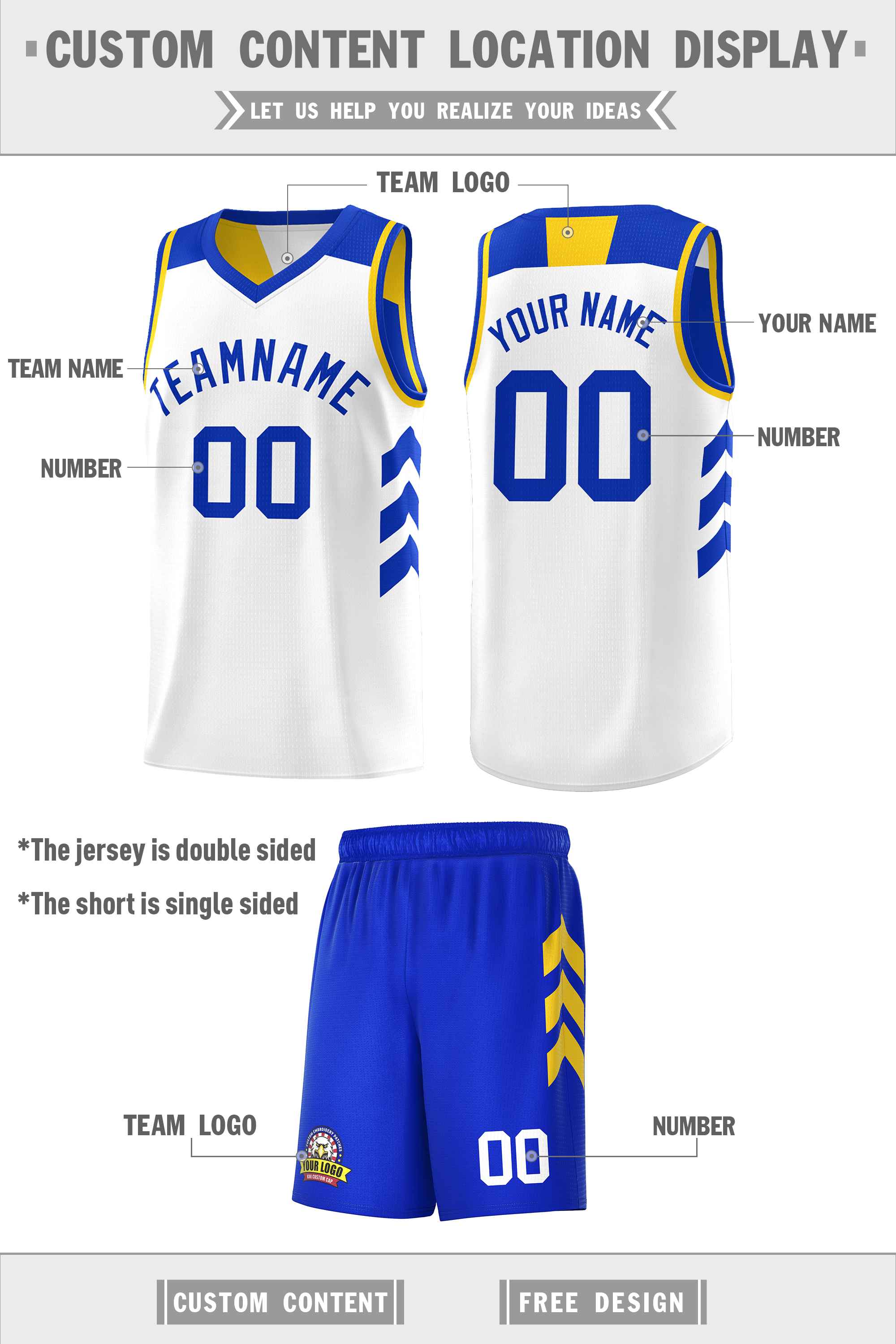 Custom Royal White Double Side Sets Basketball Jersey