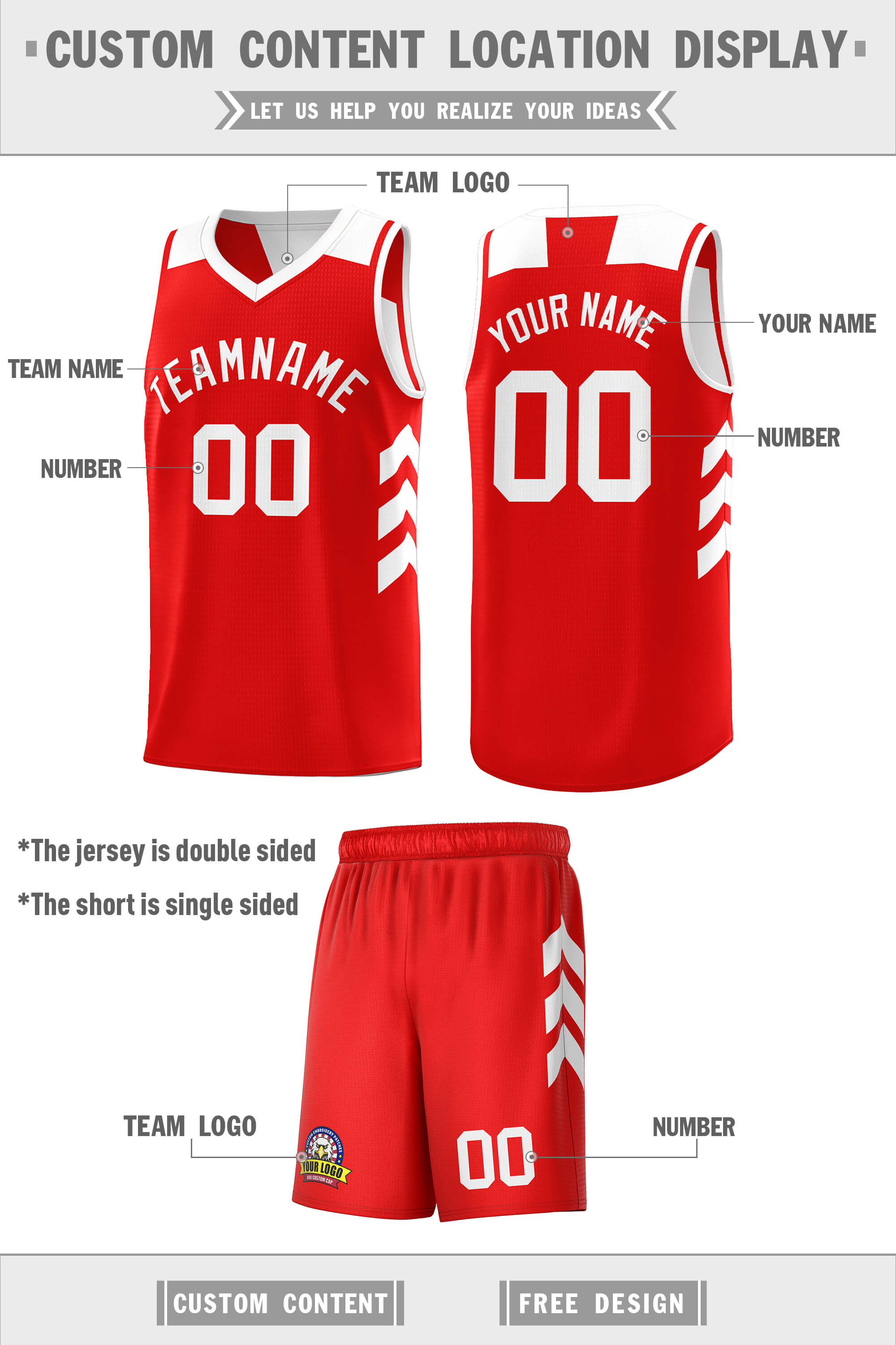 Custom Red White Double Side Sets Basketball Jersey