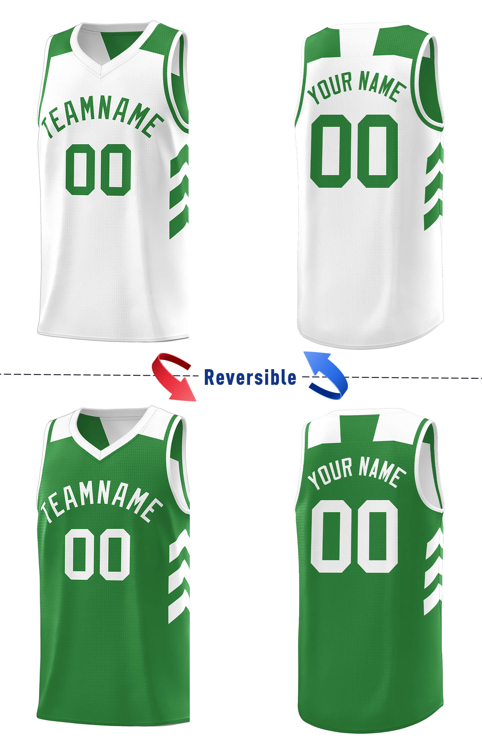 Maillot de basket-ball personnalisé Kelly vert blanc Double face