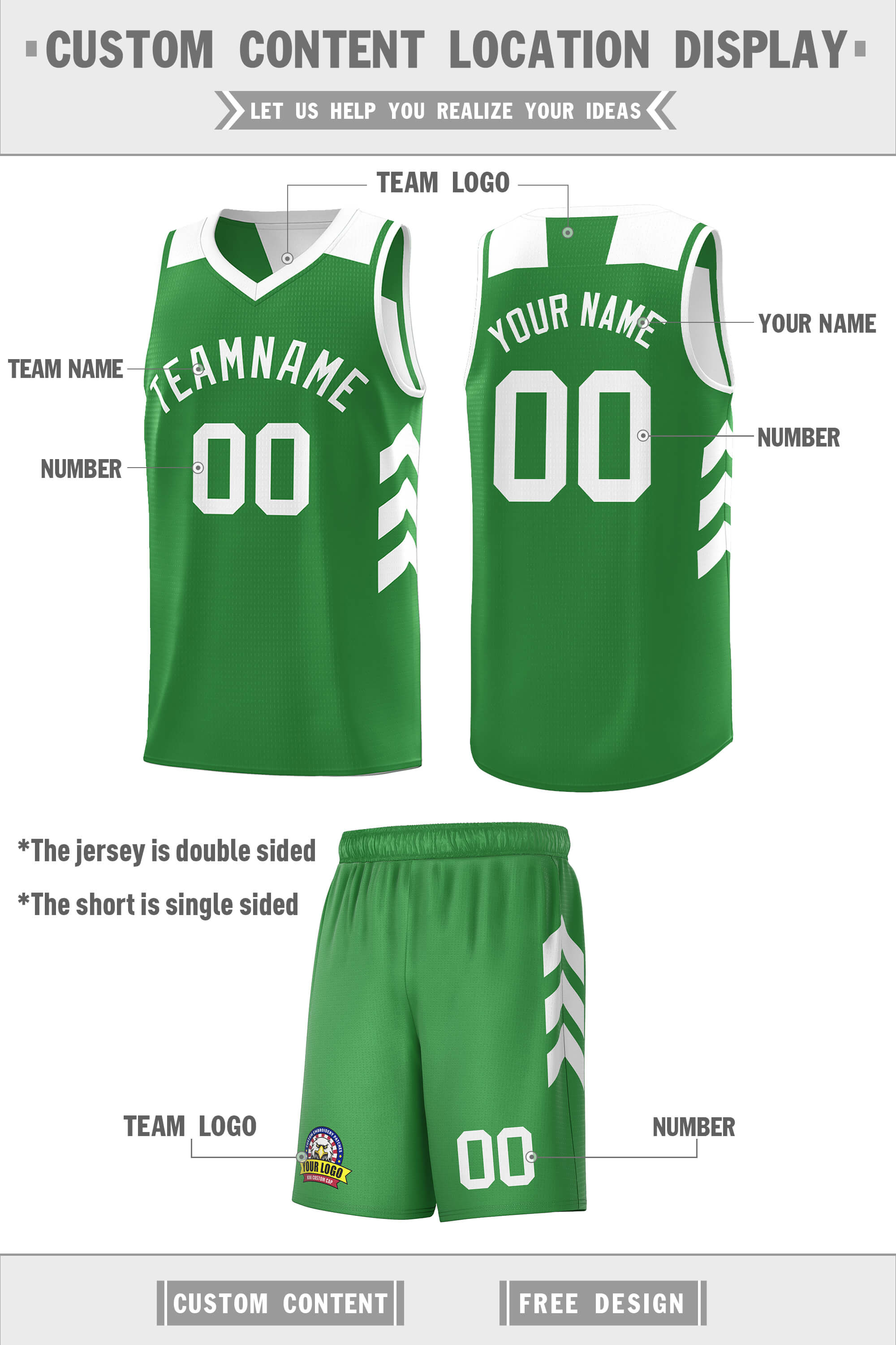 Maillot de basket-ball personnalisé Kelly vert blanc Double face