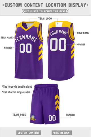 Custom Purple Yellow Double Side Sets Basketball Jersey