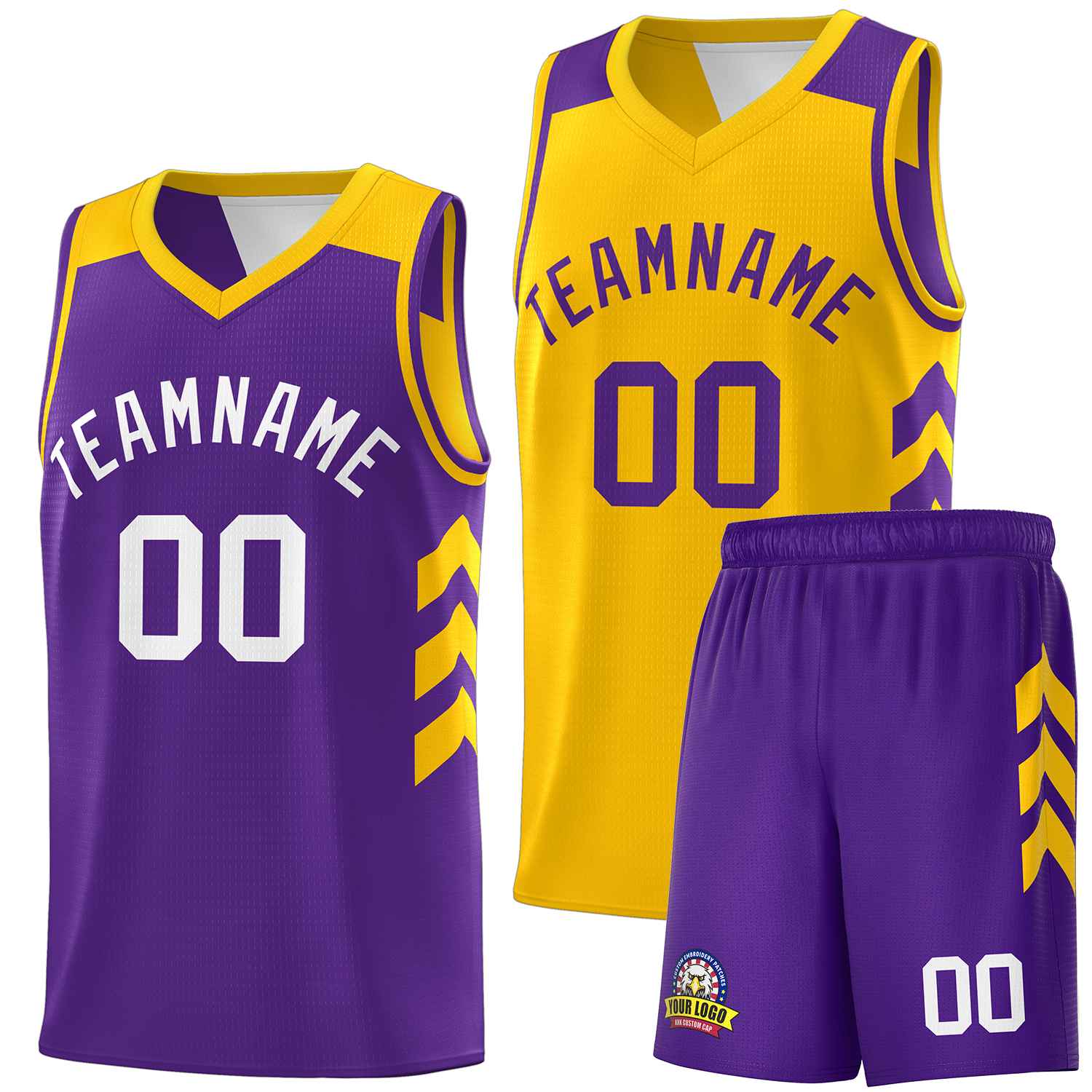 Maillot de basket-ball personnalisé violet jaune double face