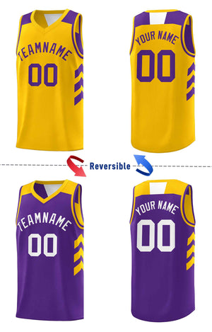 Maillot de basket-ball personnalisé violet jaune double face