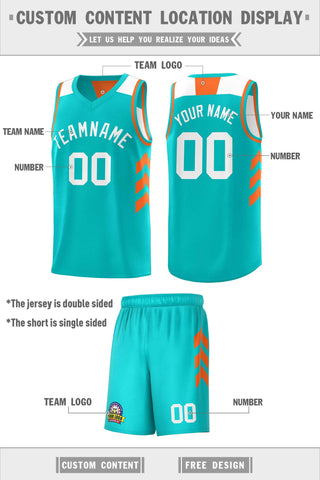 Custom Aqua White-Orange Double Side Sets Basketball Jersey