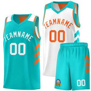 Maillot de basket-ball personnalisé Aqua blanc-Orange Double face