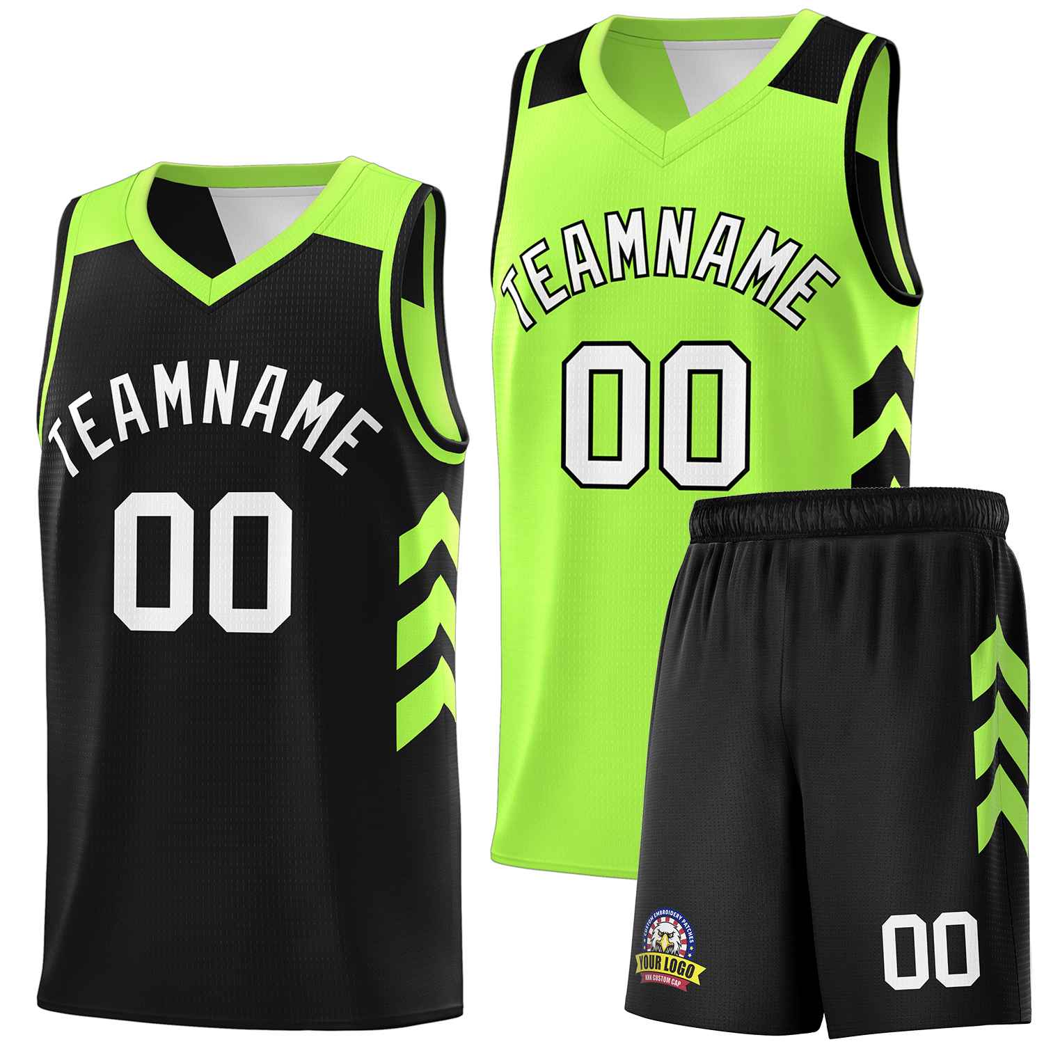 Custom Black Neon Green-White Double Side Sets Basketball Jersey