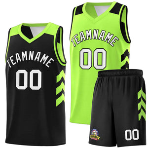 Maillot de basket-ball personnalisé noir vert-blanc double face