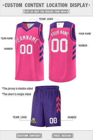 Maillot de basket-ball personnalisé violet rose-blanc Double face