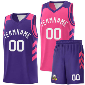 Maillot de basket-ball personnalisé violet rose-blanc Double face