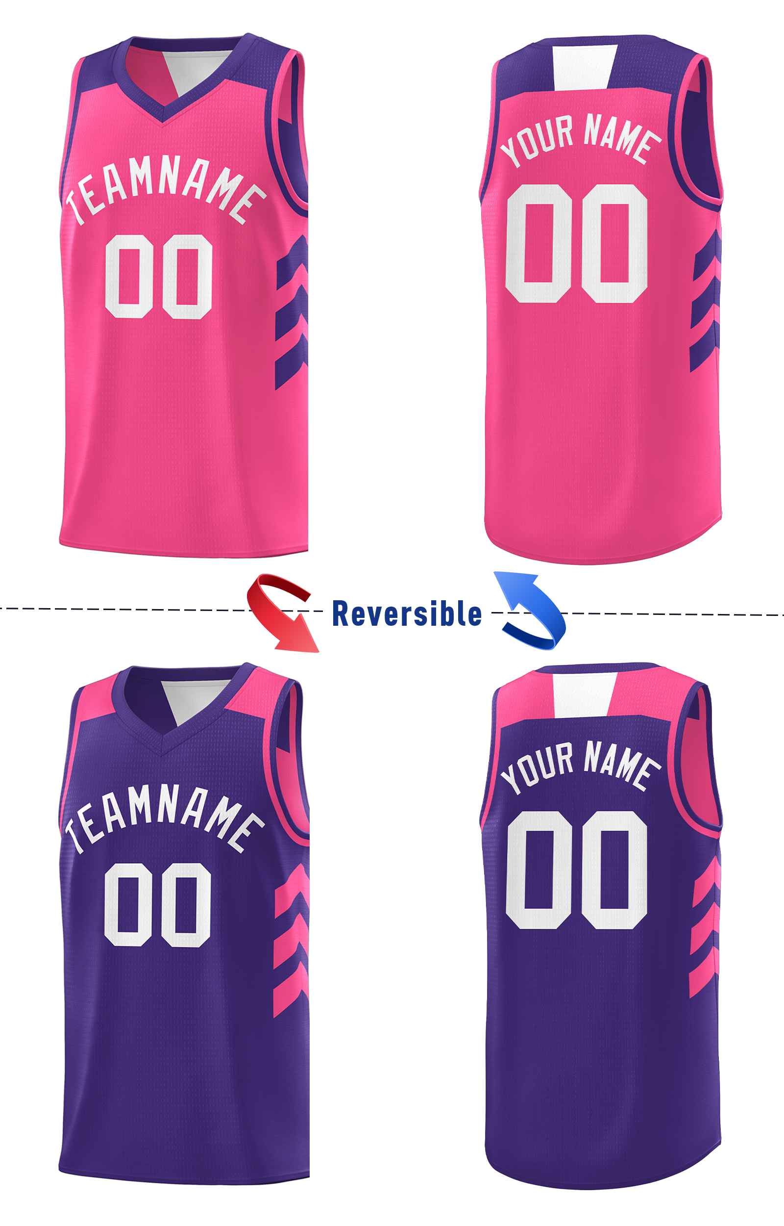 Custom Purple Pink-White Double Side Sets Basketball Jersey