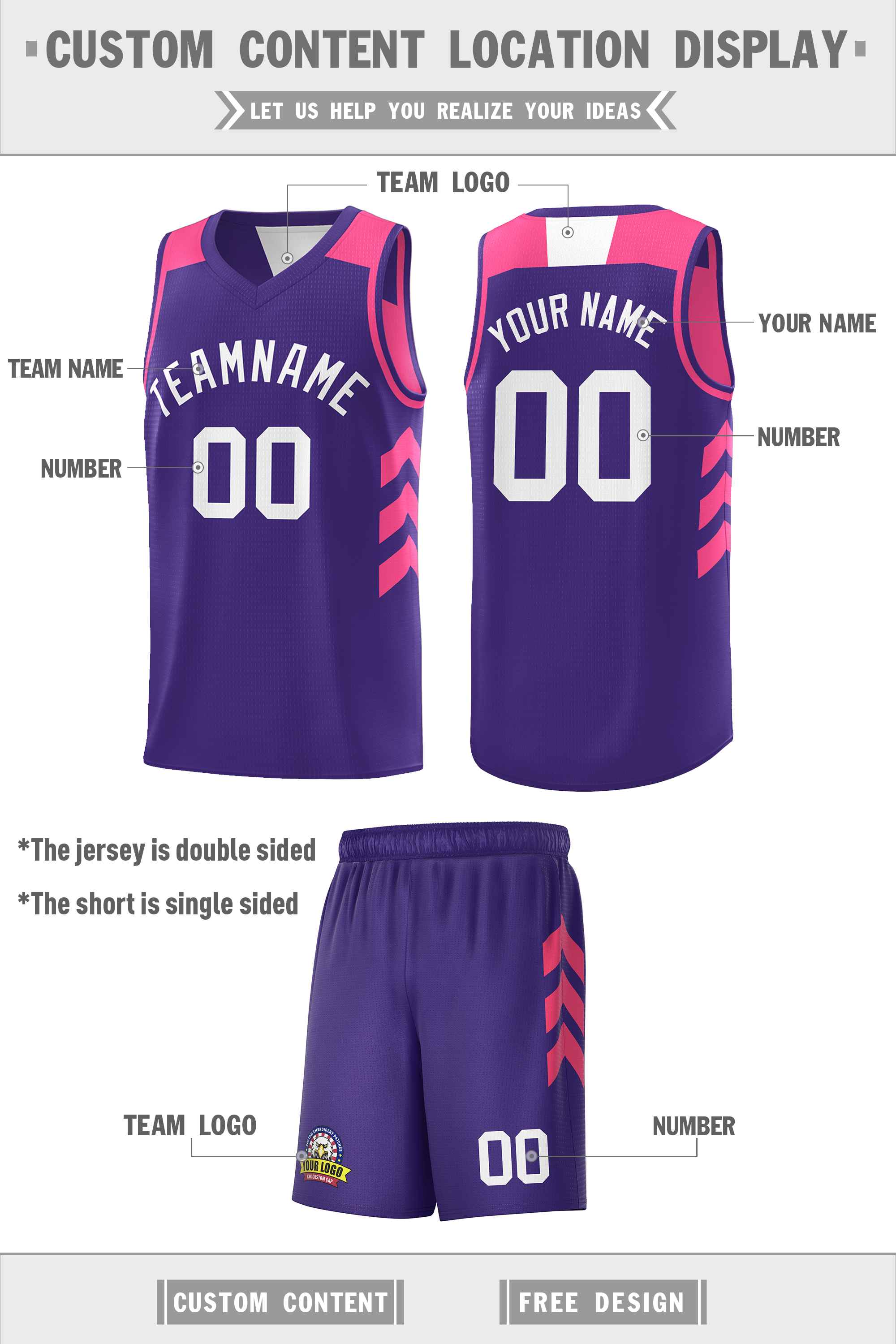 Custom Purple Pink-White Double Side Sets Basketball Jersey