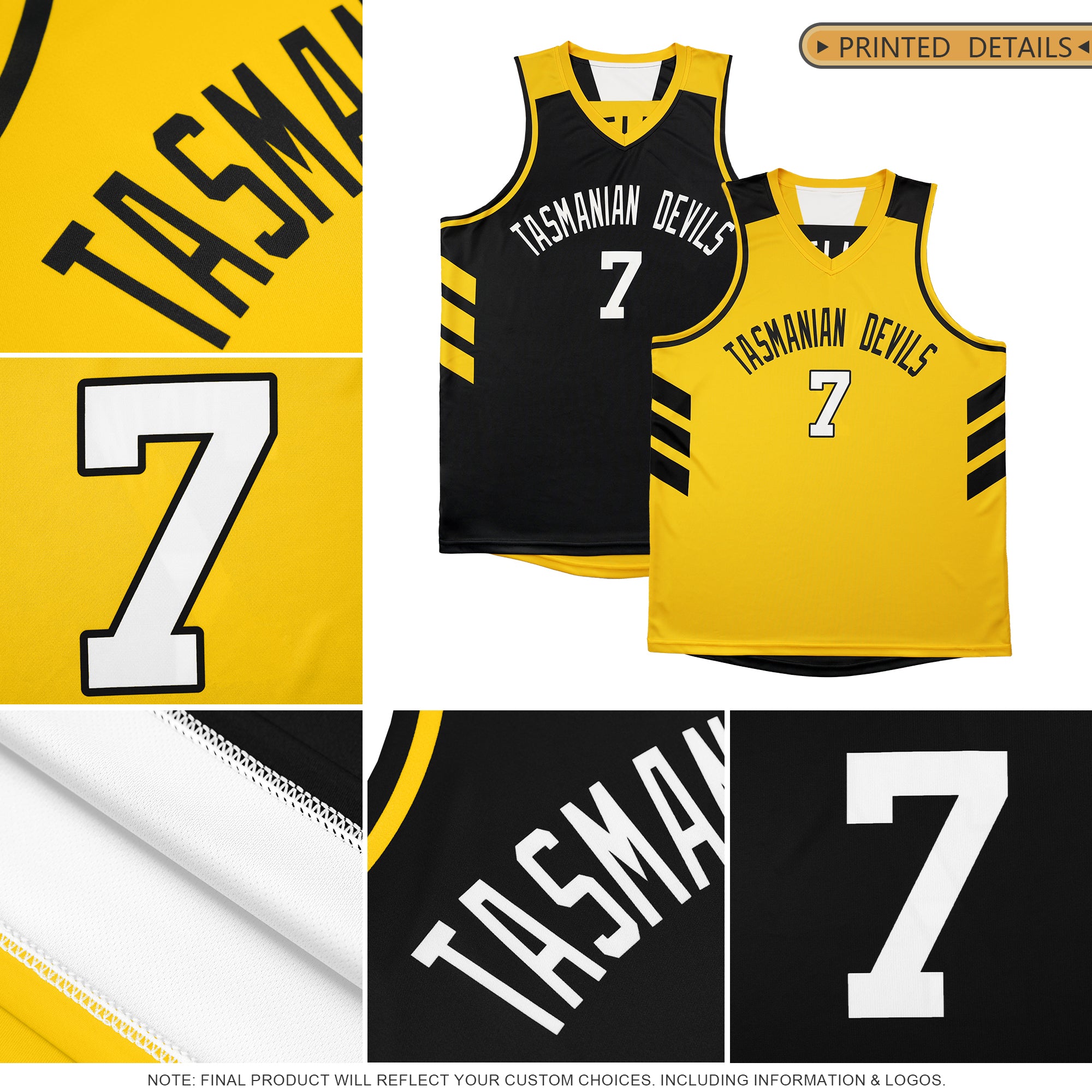 Custom Black Yellow Reversible Double Side Tops Basketball Jersey