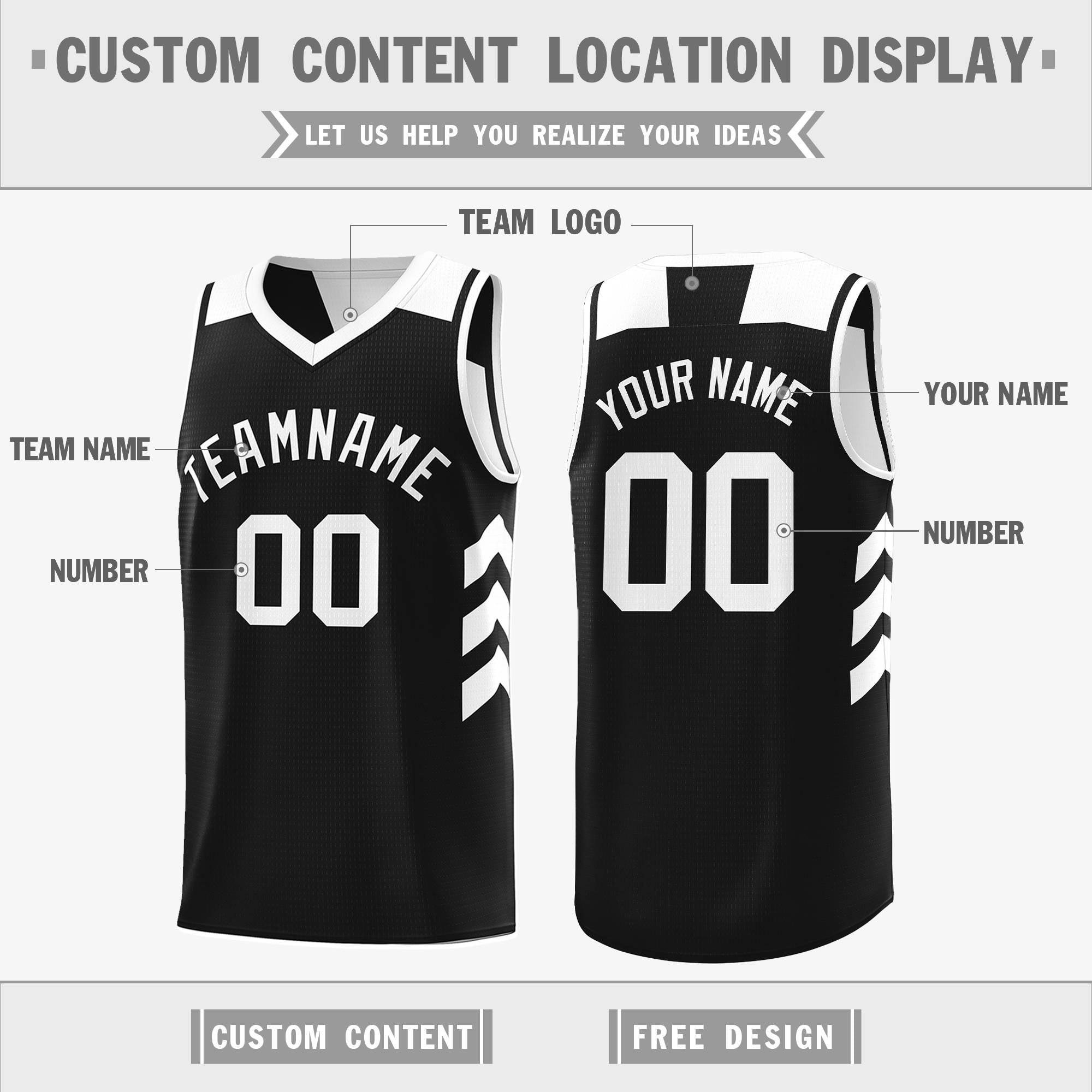 Custom Black White Reversible Double Side Tops Basketball Jersey