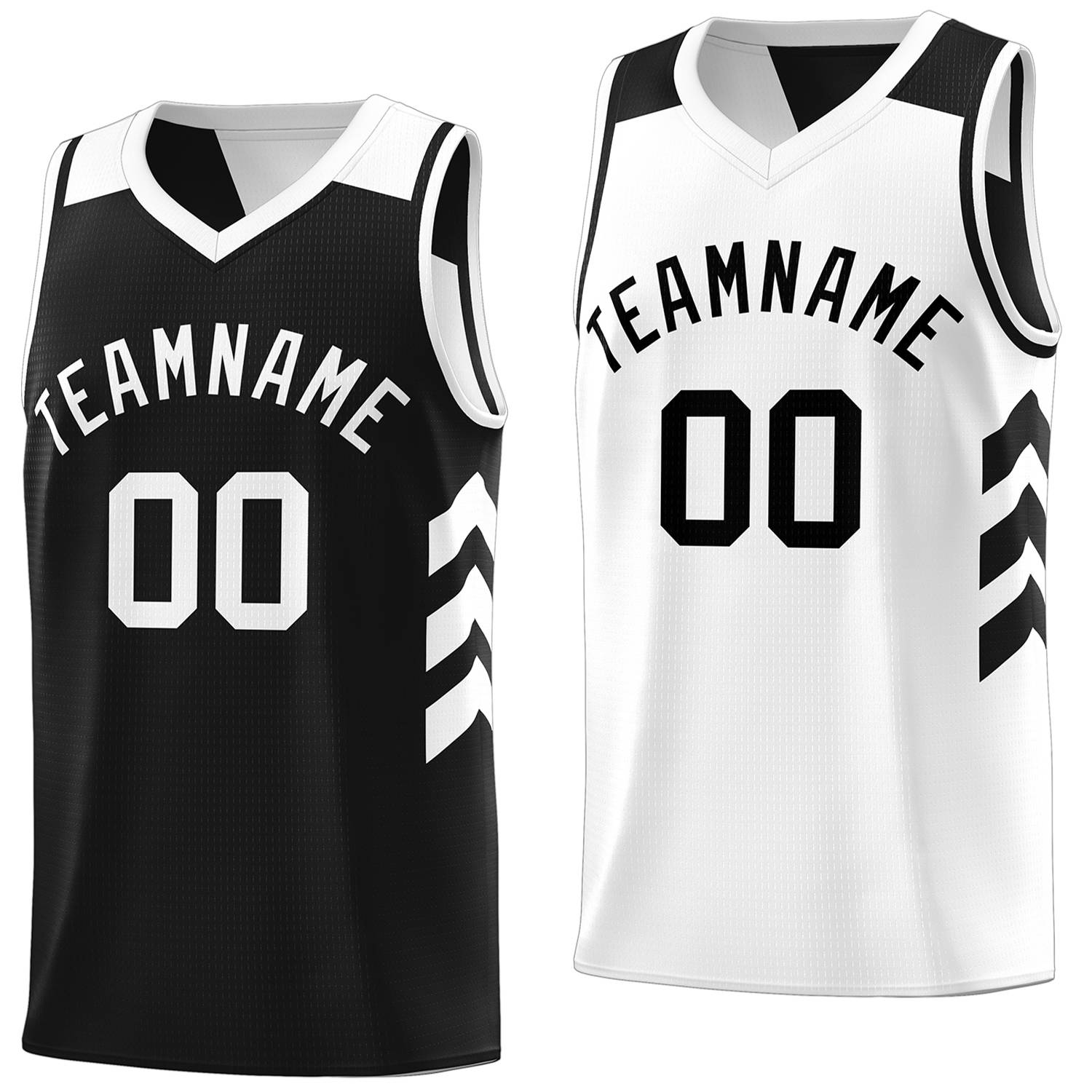 Maillot de basket-ball réversible double face noir et blanc personnalisé