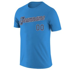 Custom Powder Blue Navy-White Classic Style Crew neck T-Shirts Full Sublimated