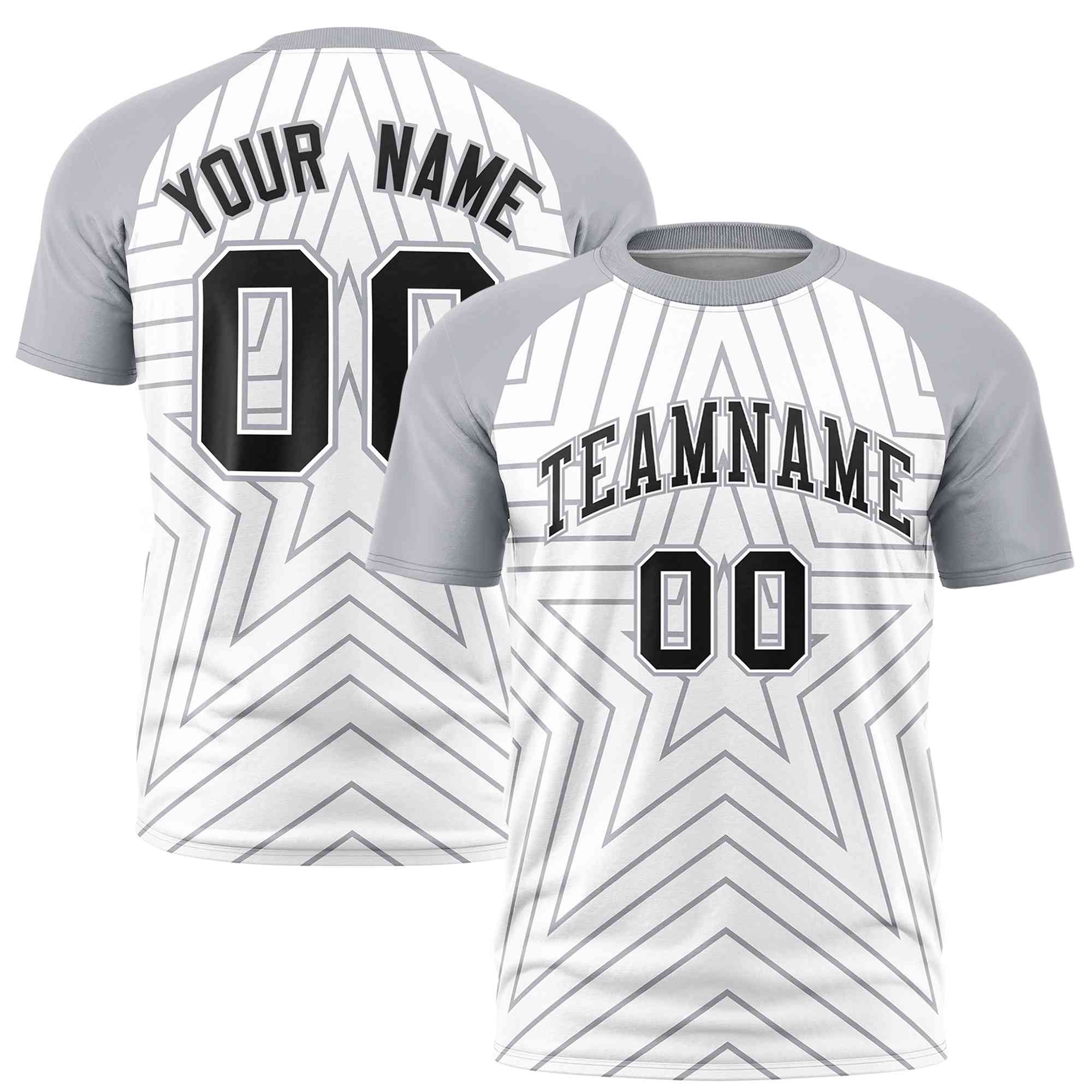 Custom White Gray Personalized Star Pattern Raglan Sleeves Performance T-Shirt