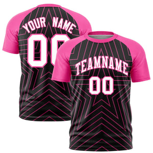 Custom Black Pink Personalized Star Pattern Raglan Sleeves Performance T-Shirt