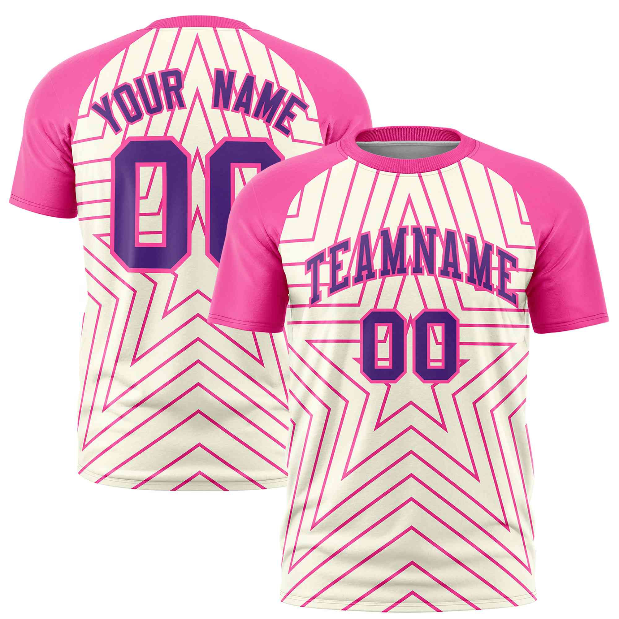 Custom Cream Pink Personalized Star Pattern Raglan Sleeves Performance T-Shirt